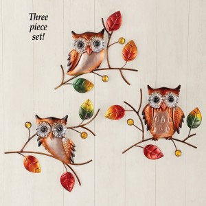 Owl Trio metal diwar sungaty ýapyk jaý bezegi, 3 sany