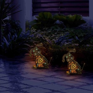 Kutyalámpás kert szobor lámpa fém rusztikus figura Vintage dekor Kutyalámpás napenergiával működő udvari dekorációk Zen kiskutya bostoni terrier újdonság Éjszakai fények szobrok kültéri újratölthető