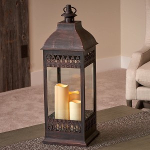 San Nicola Triple LED Candle, 28-Inch Tall, Antique Bronze, With Durable Poly Construction With Real Glass and Metal Hanging Loop, Powered By Three Integrated LEDs, 80071
