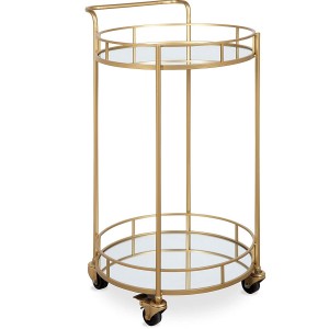  Modern Metal and Glass Bar Cart, 17.75″ x 17″ x 30″, Glam Gold Finish and Rolling Wheeled Design