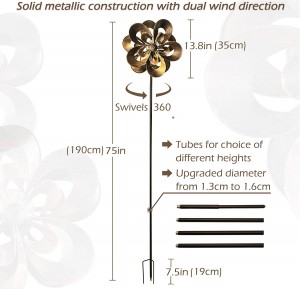 Wind Spinner Magnolia Multi-Colour Seasonal LED Mwenje Solar Powered Glass Bhora ine Kinetic Wind Spinner Dual Direction yePatio Lawn & Gadheni.