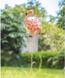 Ĝardenaj Sunaj Lumoj, Flamingo Pathway Subĉiela Stake Metala Lumoj, Akvorezista Varma Blanka LED por Gazono, Korto aŭ Korto
