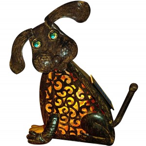 Hundalyktur Garðstytta Lampi Málm Rustic Figurine Vintage Decor Hundalukt Sólknúin Garðskreyting Zen Hvolpur Boston Terrier Nýjung Næturljós Styttur Úti Endurhlaðanlegt