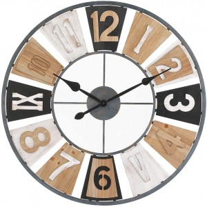 31.5″ Large Decorative Windmill Wall Clock with Wooden Roman Numerals, Oversized Farmhouse Silent Non-Ticking Metal Wall Clocks for Living Room Decor, Multicolored