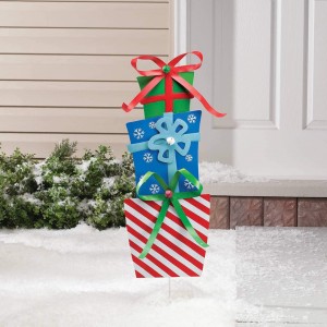 Metal Stack of Presents Lawn Stake , Holiday Lawn Decor, 33” High