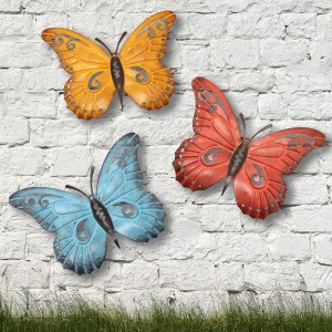 Metal Butterfly Wall Art, Inspirativní nástěnný závěsný sochařský závěs pro vnitřní i venkovní použití, 3 balení