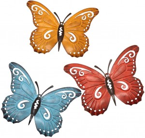Art de paret de papallona metàl·lica, escultura inspiradora de decoració de paret per a interiors i exteriors, paquet de 3