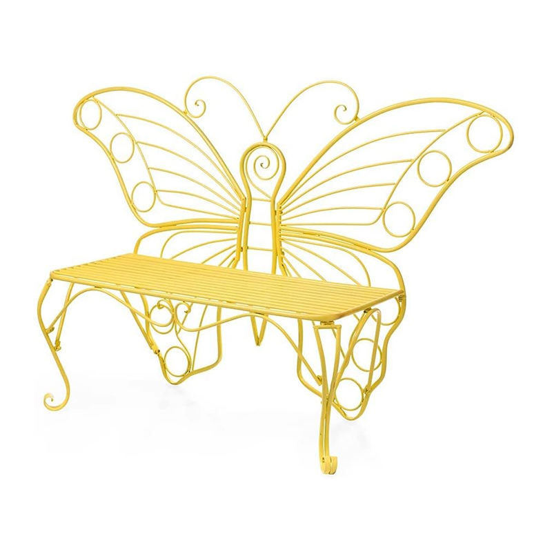 Indoor/Outdoor Butterfly Garden Bench Love Seat in Lightweight, Durable Tubular Steel with Yellow Powder-Coat Finish, 60¼”W x 17¾”D x 39½”H Overall Featured Image