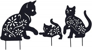 Outdoor Garden Decor – Set of 3 Metal Cat Decorative Garden Stakes Black Cat Silhouette Stake for Yard, Spring Decor Animal Patio Lawn Decorations , Cat Toys Gifts for Cat Lovers