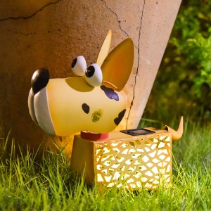 أضواء حيوانات شمسية خارجية على شكل كلب أصفر مع أضواء LED تمثال حديقة ديكور فني للفناء الخلفي للفناء الخلفي لتزيين الحديقة (كلب)