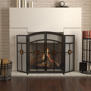 15137 3-Panel Mission Fireplace Screen,Black