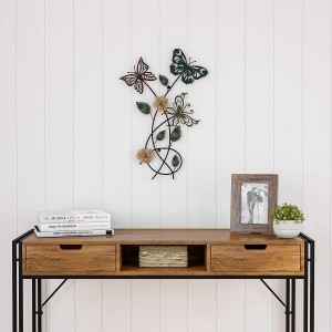 Lambun Ƙarfe na Ƙarfe da Hannun Hannun 3D Butterflies/Flowers don Gidan Noma na Zamani na Rustic Home ko Adon ofis