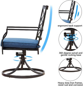 Патіо Обертові крісла-качалки Меблі Металеві обідні стільці на відкритому повітрі з набором подушок з 2 штук