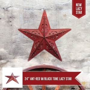 RED LACY METAL BARN STAR 24″ – rustikálny vystrihnutý vidiecky interiérový exteriérový vianočný domov.Interiér exteriéru čipkované kovové hviezdy dekorácie vyzerajú skvele visiace na stenách domu plot veranda