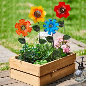 EKR 4 Pack Flower Garden Stakes Decor, Outdoor Metal Colorful Sunflowers Daisy Shaking Head Yard Art, Rust Proof Metal Flower Stick, Indoor Outdoor Pathway Patio Lawn Decorations