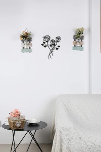 Decoración de parede de rosas metálicas Arte de parede de flores de xardín, rústico (14,25″ 1,75″)
