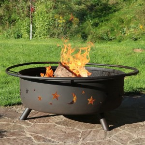 42 Inch Large Bonfire Wood Burning Patio & Backyard Firepit for Outside with Round Spark Screen, Fireplace Poker, and Metal Grate, Celestial Design