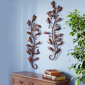 Loft Nature Metal Leaf Wall Decor, 14 by 36-Inch, Antique Brown/Black, Sold in Pairs
