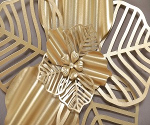 Gold Metal Flowers Wall Decor Art Gold Waved Hollowed-Out Flowers Art Wrought Iron Wall Decor for Bedroom Living Room Kitchen (Indoor Outdoor 10.8”)