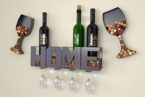 Suport pentru vin din metal, montat pe perete, cu 4 suporturi pentru sticlă lungă – Depozitare pentru plută de vin – Cadouri pentru iubitorii de vin