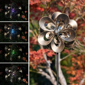 Wind Spinner Magnolia Iluminare LED sezonieră multicoloră Minge de sticlă alimentată cu energie solară cu rotație cinetică de vânt dublă direcție pentru curte, gazon și grădină