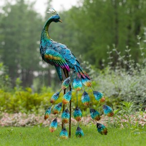 Металлическая садовая статуя и скульптура павлина, украшение для лужайки с павлиньим двором для декора патио на открытом воздухе на заднем дворе (1 шт.)