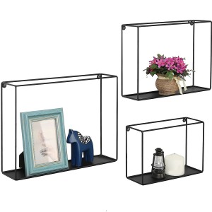 Modern Metal Wire Frame Shadow Boxes, Decorative Wire Cube Floating Shelves, Set of 3, Black