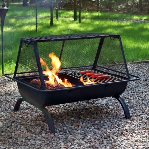 36 Inch Large Wood Burning Patio & Backyard Firepit for Outside with Cooking BBQ Grill Grate, Spark Screen, Fireplace Poker, and Waterproof Cover