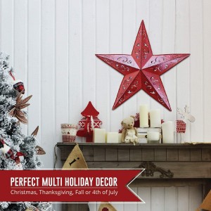 RED LACY METAL BARN STAR 24″ – rustik utskuren stil lantlig inomhus utomhus julheminredning.Interiör exteriör lacey metallstjärnor dekorationer ser bra ut hängande på husets väggar staket veranda