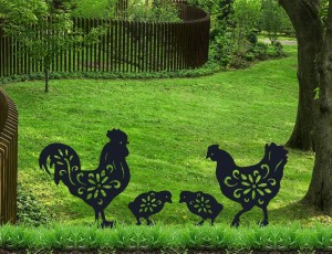 Rooster Garden Metal Stakes – Black Rooster Silhouette Stake for Yards, Gardens – Set of 4 Metal Animal Stakes, Easter Gifts for Kids