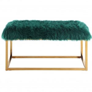 Faux Fur Brass Finished Stainless Steel Metal Frame, Modern Contemporary, Green