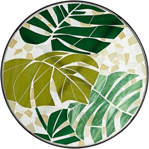 Teal Island Designs Tropical Leaves Mosaic Black Outdoor Accent Bord
