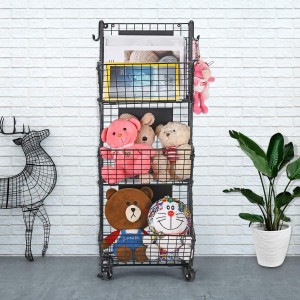 3-Tier Hanging Wire Baskets with Wheel and Adjustable Chalkboards, Metal Wall-Mounted Storage and Organization for Kitchen, Fruit, Vegetables, Toiletries, Bathroom