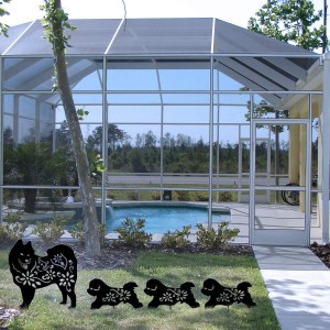 Tượng chó trong vườn bằng kim loại – Nghệ thuật làm vườn hình bóng trang trí cho chó, Bộ 4, Cọc trang trí vườn động vật Đồ trang trí sân ngoài trời, Quà tặng cho những người yêu chó
