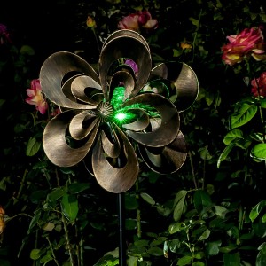 Wind Spinner Magnolia Multi-Color Seasonal LED Lighting Solar Powered Glass Ball with Kinetic Wind Spinner Dual Direction for Patio Lawn & Garden