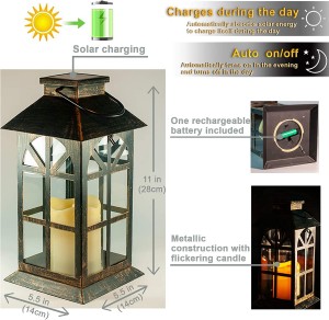 Lanterna Solar – Decoração Clássica Exterior Bronze Antigo Metal e Construção em PVC Missão Lanterna Solar de Jardim Lanterna Solar Pendurada Interior e Exterior Lanterna Alimentada Totalmente a Energia Solar de Baixa Manutenção