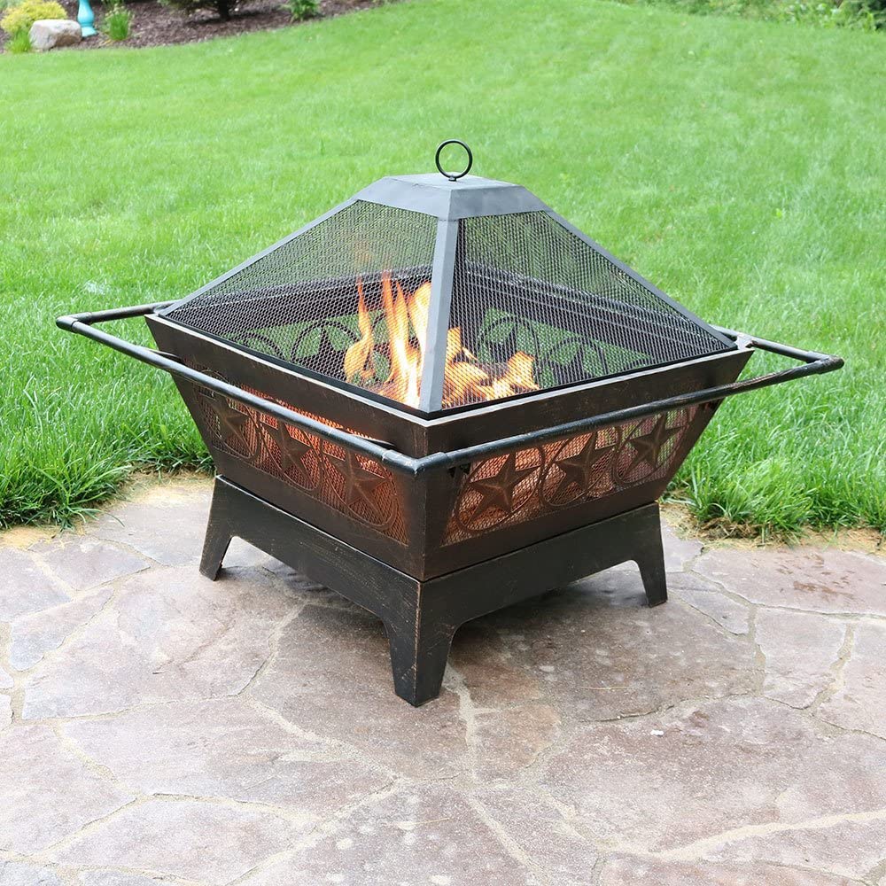 OEM Garden Border Fence –  Northern Galaxy Outdoor Fire Pit – 32 Inch Large Square Wood Burning Patio & Backyard Firepit for Outside with Cooking BBQ Grill Grate, Spark Screen, and...
