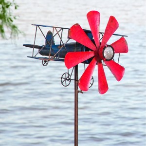 Biplane with Solar Light Metal Wind Spinner