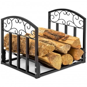  Indoor Wrought Iron Firewood Fireplace Log Rack Holder Hearth Storage Tray w/Scroll Design