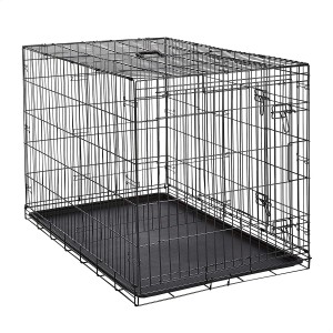 Cachorro de metal dobrável de porta única e porta dupla ou caixa para animais de estimação com bandeja