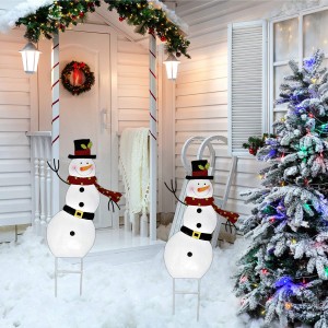 Christmas Snowman Stakes Metal Yard Decor Set of 2 Holiday Outdoor Garden Stake Decorations Snowmen Welcome Decorative Sign for Lawn Pathway Walkway Driveway Home Accent Party Supplies Accessories