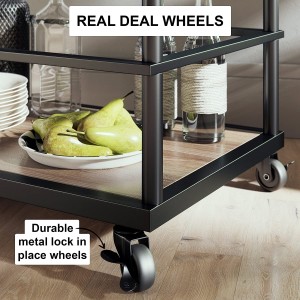 Carter Rolling Bar and Serving Cart 2-Tiered Glass and Metal, Black/Brown
