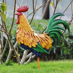 21 inch Metal Rooster Garden Statues Decor, Chicken Cock Sculpture Artwork for Outdoor Farm Patio Yard Lawn Home Decorations (Golden)