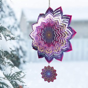 Wind Spinners Outdoor Metal Decorations | Gorgeous Double Spinners | Mandala Stainless Steel Ornament for Garden Home Decor | Multi Color Metal Sun Catcher Art for Tree Hanging, Backyard