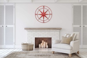 Decorative Round Metal Compass Wall Décor, 30″, Red