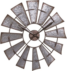 404-3956 22″ Metal Windmill Quartz Clock, Gray