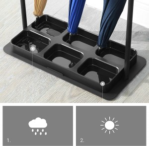 Metal Baseball Rack, 6-Hole Umbrella Holder with Thickened Steel Base, ABS Plastic Removable Drip Tray, Stable, 15.7 x 8.3 x 16.5 Inches, Black ULUC60BK