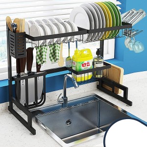 Over Sink (Size≤ 24 2/5 inch) Stainless Steel Drainer Rack Kitchen Shelves Drip Kitchen Supplies Bracket Kitchen Dish Drying Rack with Cup Holders (One Sink)