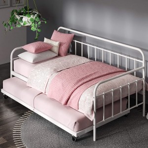 Florence Twin Daybed and Trundle Frame Set / Premium Steel Slat Support / Daybed and Roll Out Trundle Accommodate / Twin Size Mattresses Sold Separately