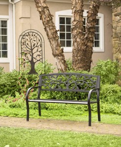 EKR Arched Metal Garden Trellis with Symbolic Tree of Life Design, Weather-Resistant Matte Black Powder-Coat Finish and Burnished Bronze Highlights